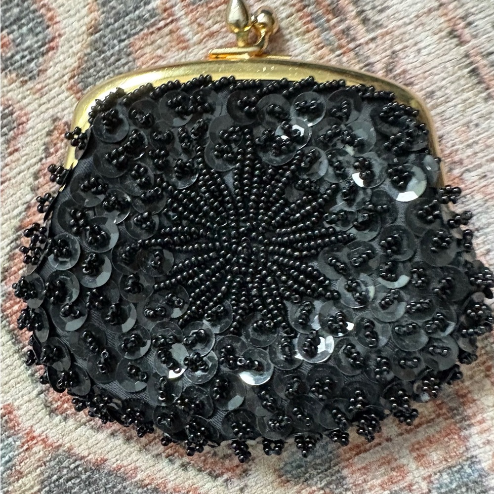 Vintage black sequin and beaded coin purse